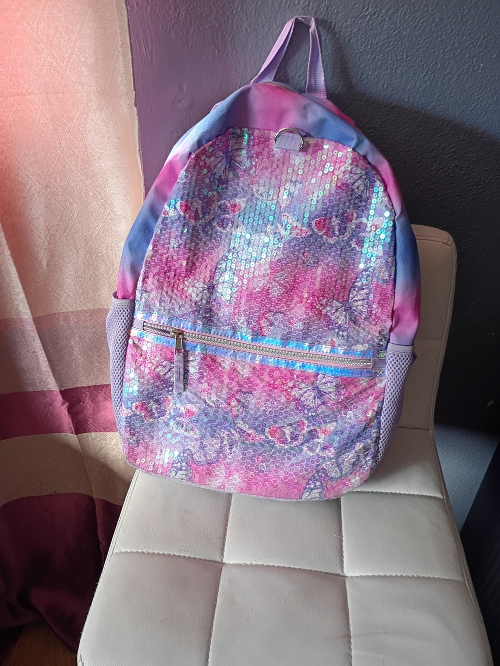 Girls' Pink & Purple Sequin Butterfly Backpack